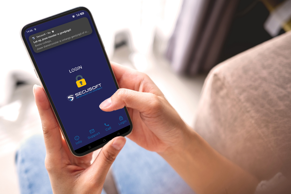 Pushmelding nieuwe dienst in het rooster bij planningssoftware Secusoft