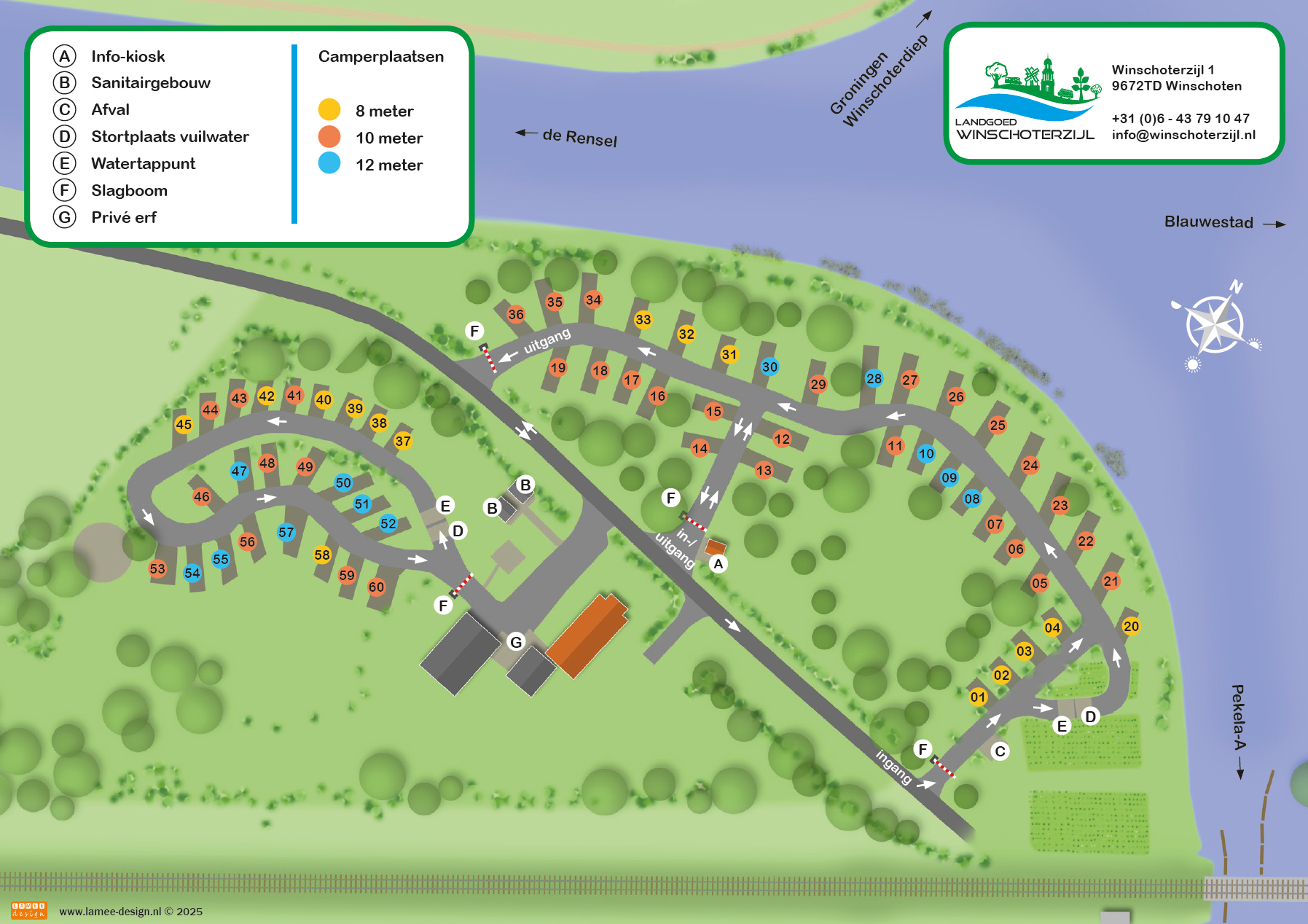 Kaart met plattegrond camperpark Landgoed Winschoterzijl